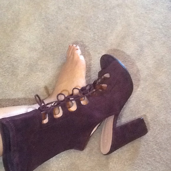 Sigerson Morrison REAL suede peep tie up booties NWT UNWORN SIZE 9 - Picture 6 of 8